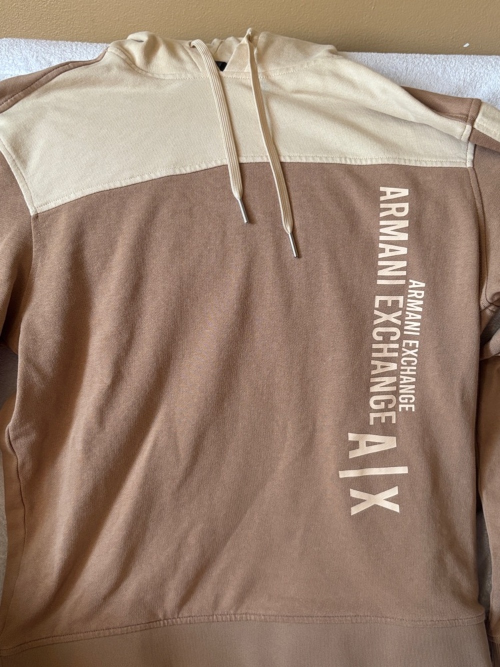 Armani Exchange Two-Tone Cream and Brown Pullover Hoodie